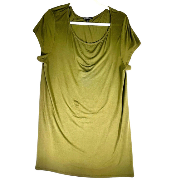 Eileen Fisher. Size Large T Shirt Dress Olive Green Short Sleeve Stretch - Picture 1 of 8